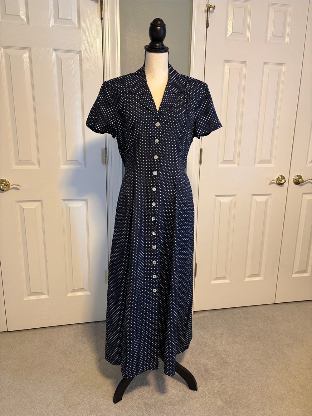 Navy and White Polka Dot Maxi Dress